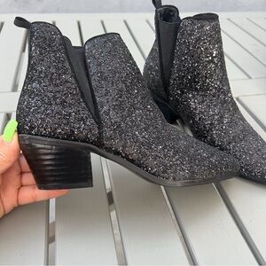 ZARA BLACK GLITTER ANKLE BOOTS BLOCK HEEL SIZE 36